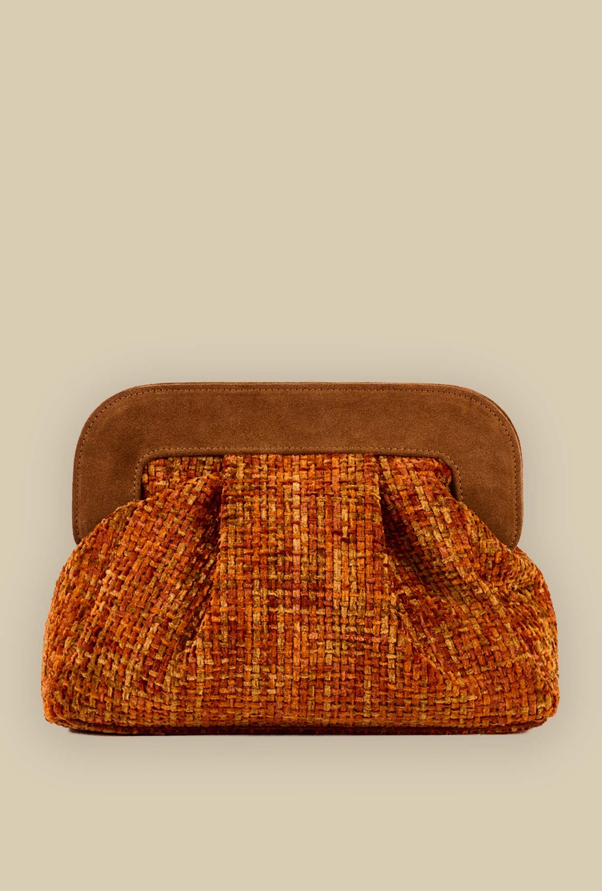 Borsa clouch dora chenille della maison Via Mail Bag in velluto intreccio color orange donna