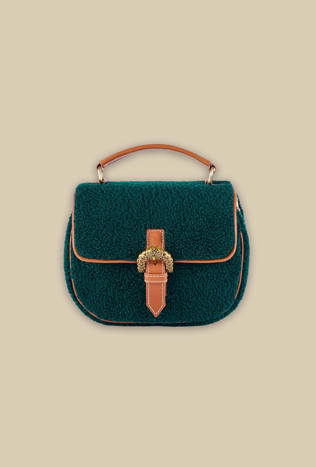 Borsa ginevra teddy forest green della maison via mail bag made in italy autunno inverno 23