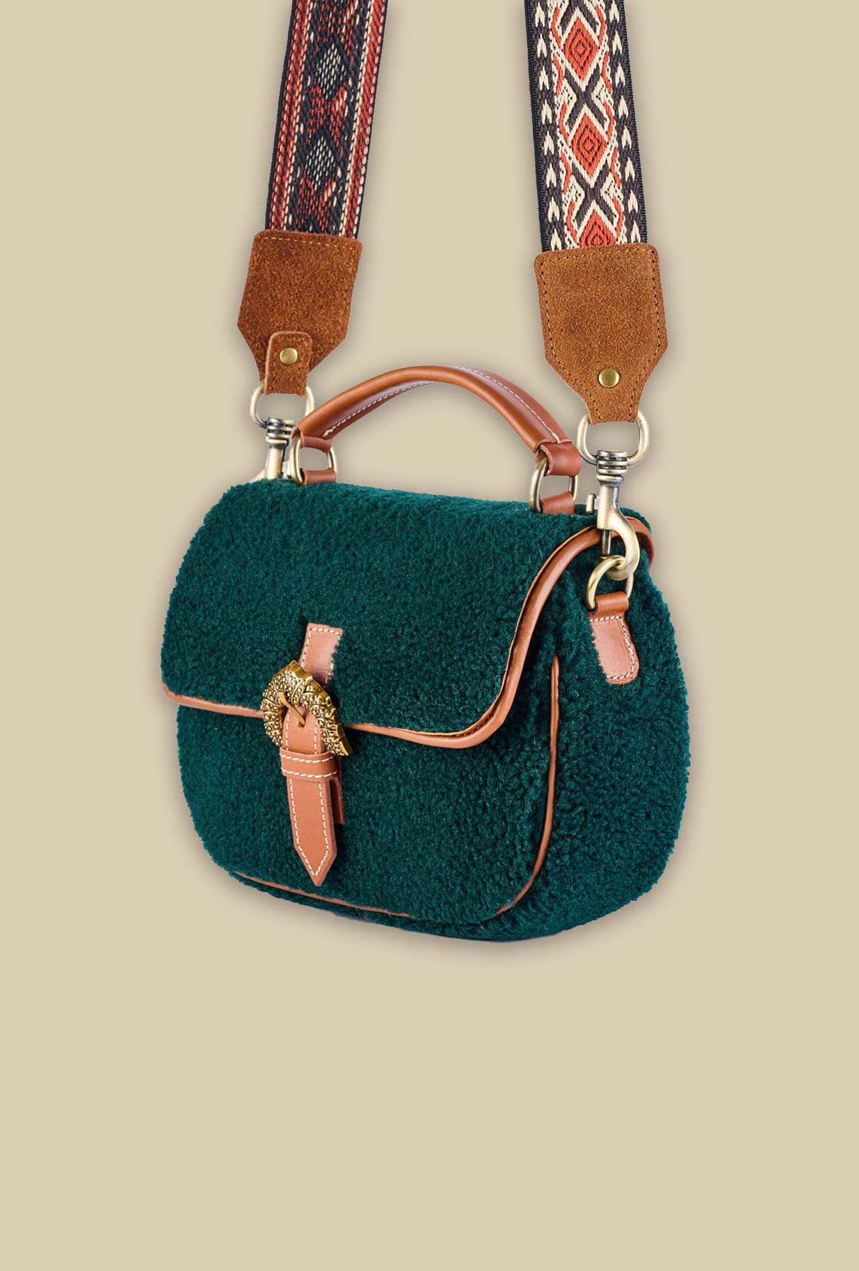 Borsa ginevra teddy forest green della maison via mail bag made in italy autunno inverno 23
