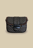 Borsa a mano con tracolla in pelle in rafia jacquard chocolat di via mail bag