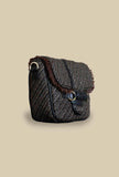 Borsa a mano con tracolla in pelle in rafia jacquard chocolat di via mail bag