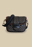 Borsa a mano con tracolla in pelle in rafia jacquard chocolat di via mail bag