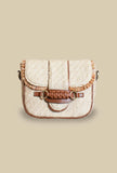 Borsa a mano con tracolla in pelle in rafia jacquard natural di via mail bag