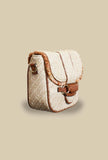 Borsa a mano con tracolla in pelle in rafia jacquard natural di via mail bag