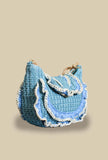 Borsa a spalla in crochet di rafia blue sky di via mail bag con manico chain in rafia