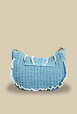 Borsa a spalla in crochet di rafia blue sky di via mail bag con manico chain in rafia