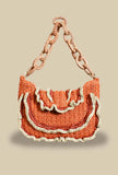 Borsa a spalla in crochet di rafia color tangerine di via mail bag ss24