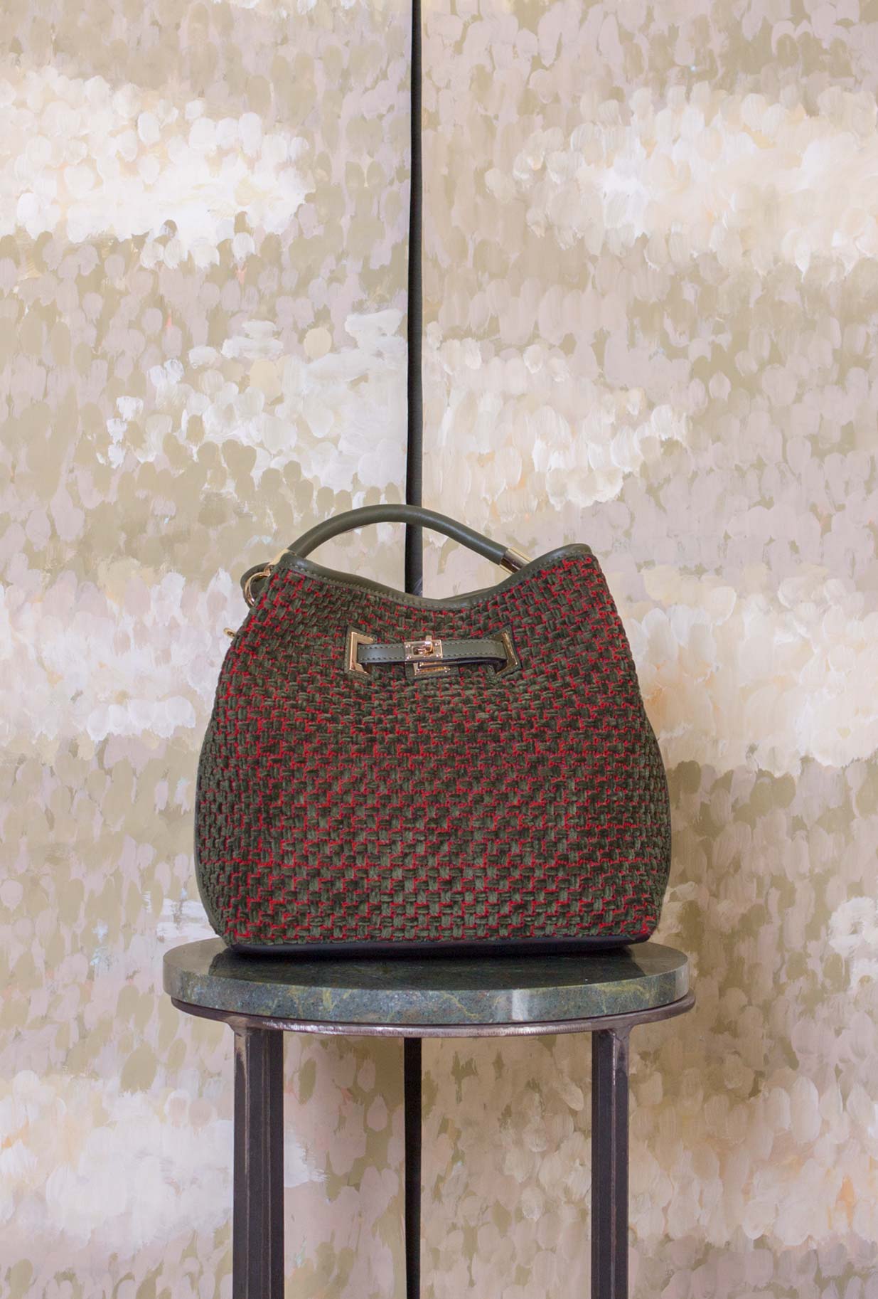Borsa Secchiello Cayos di Via Mail Bag nella profonda tonalità Forest Green jacquard 
