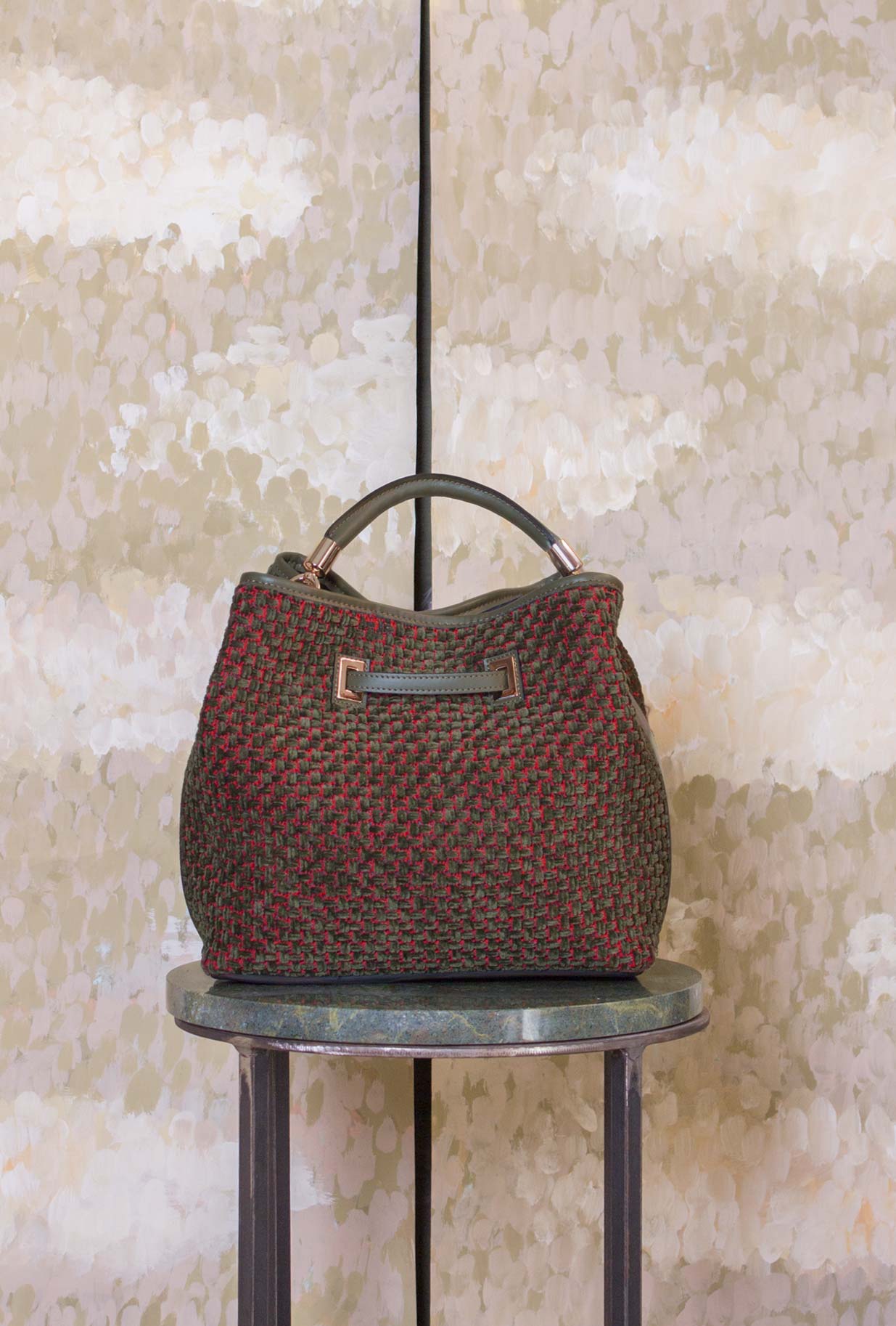 Borsa Secchiello Cayos di Via Mail Bag nella profonda tonalità Forest Green jacquard 