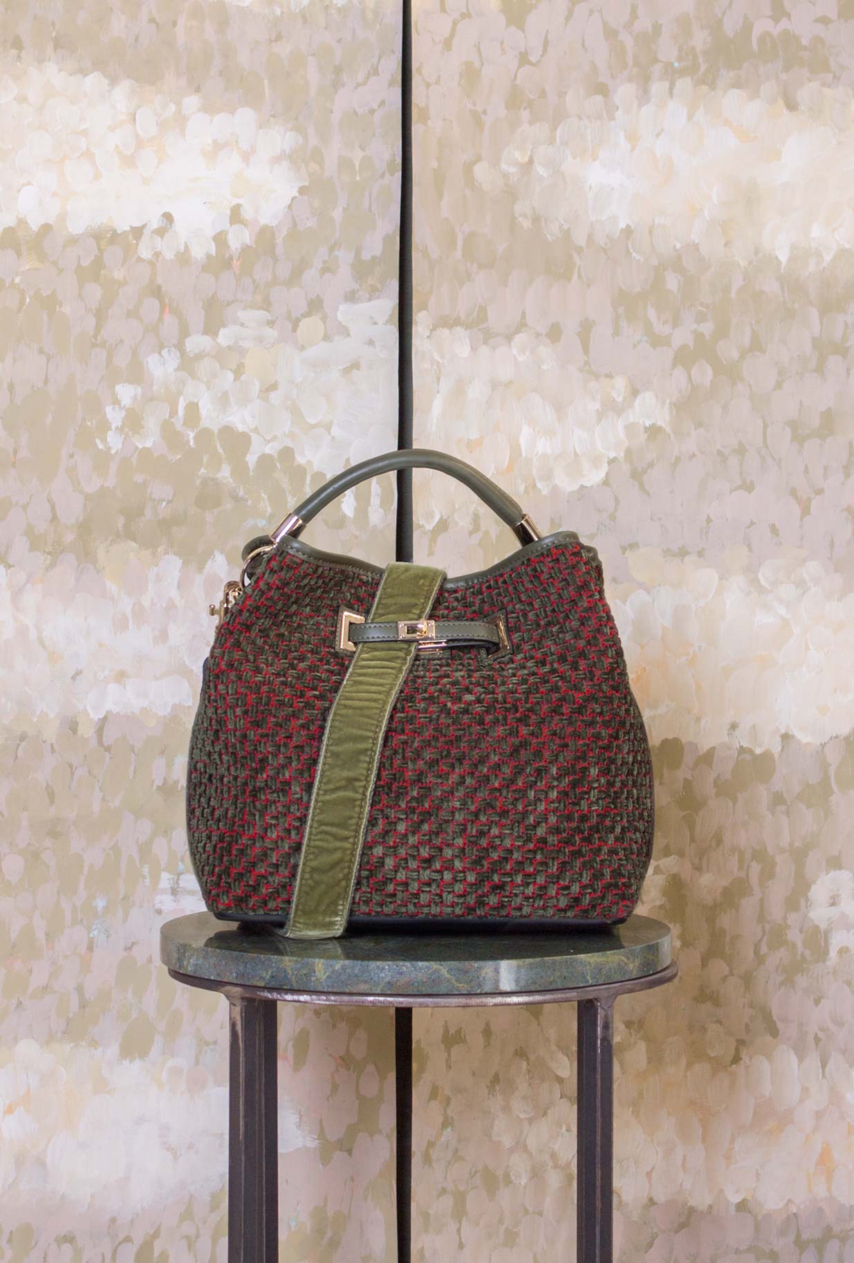 Borsa Secchiello Cayos di Via Mail Bag nella profonda tonalità Forest Green jacquard 
