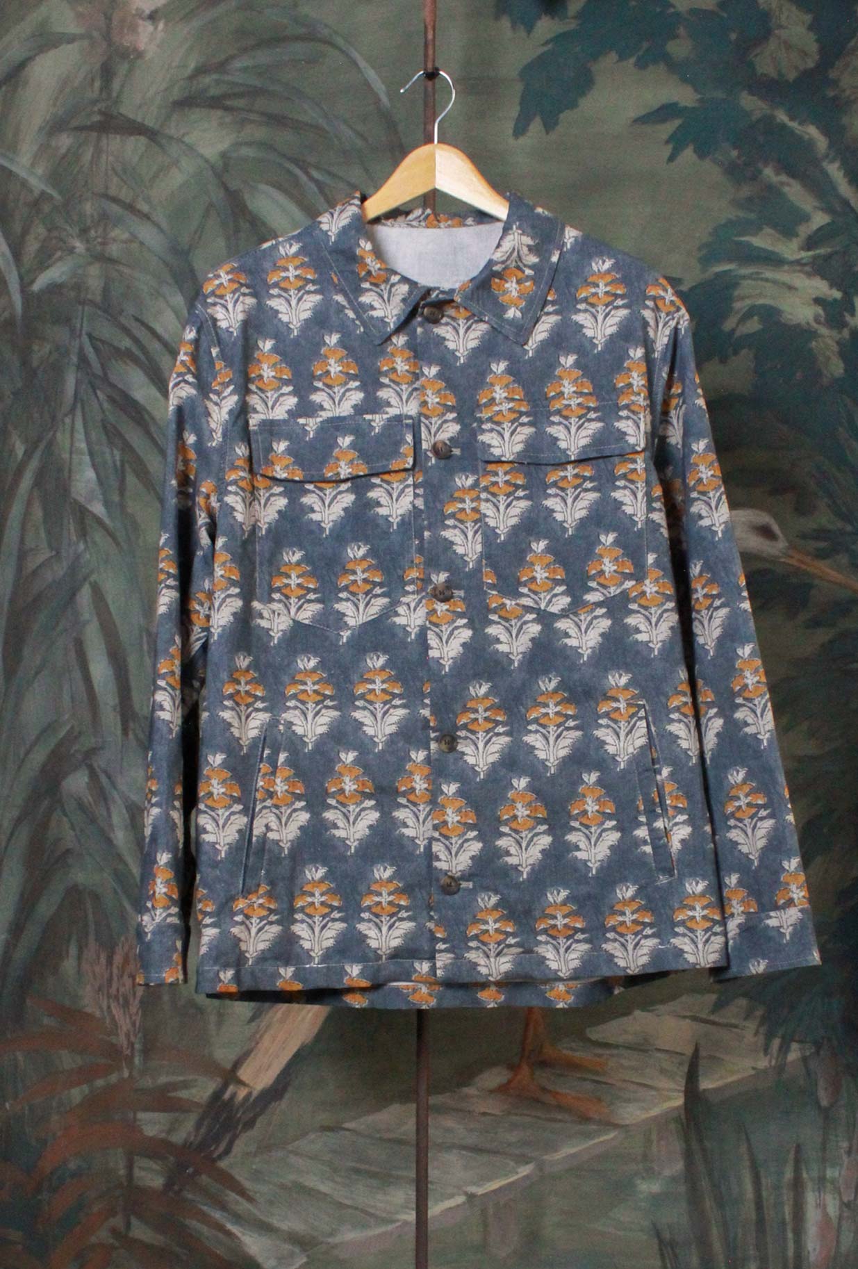 Giacca Over-Shirt firmata White Sand realizzata in un pregiato blend di lino e cotone Victorian Indigo da Uomo