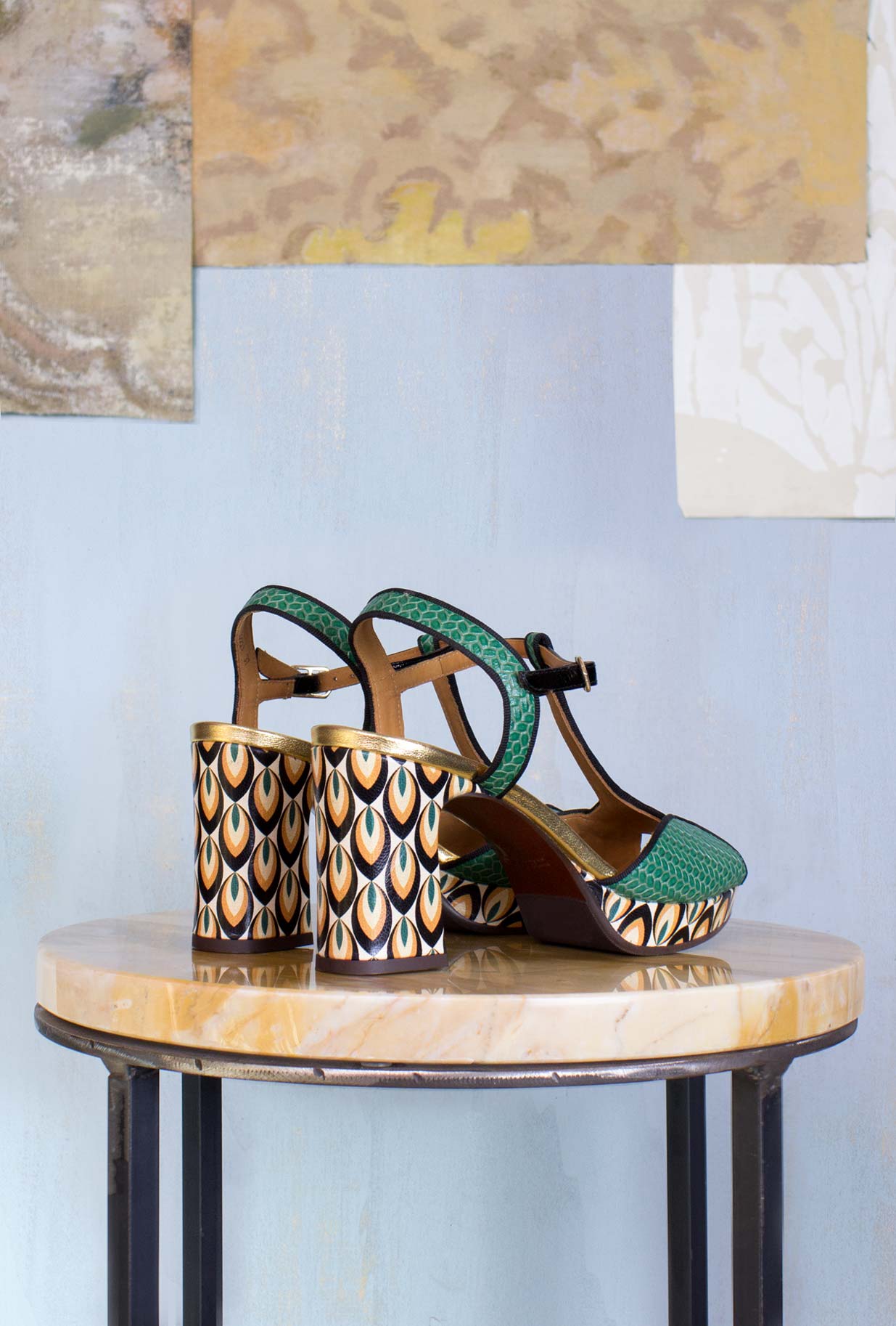 Chie Mihara SS23 Donna Sandalo Keduni Tacco Alto Plateau 70s print Green
