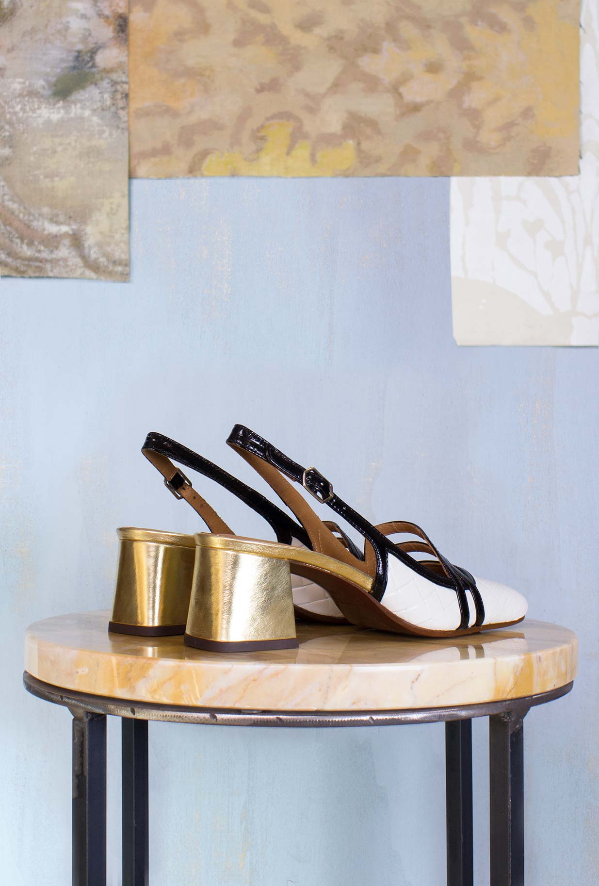Chie Mihara SS23 Donna Slingback Vunai Tacco Chunky Coco' Black and White