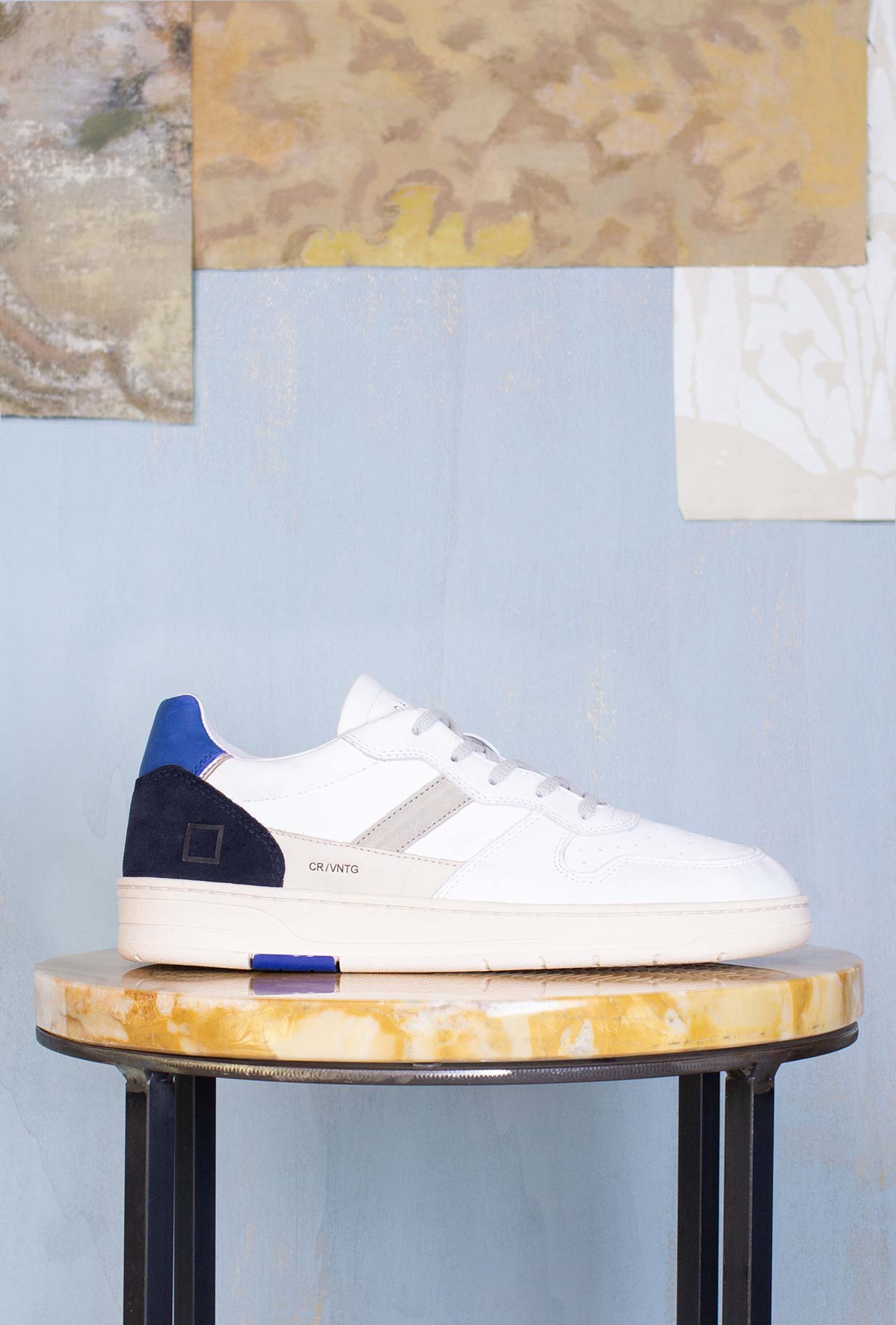 D.A.T.E. Uomo Sneakers Court 2.0 Vintage Calf White-Blue