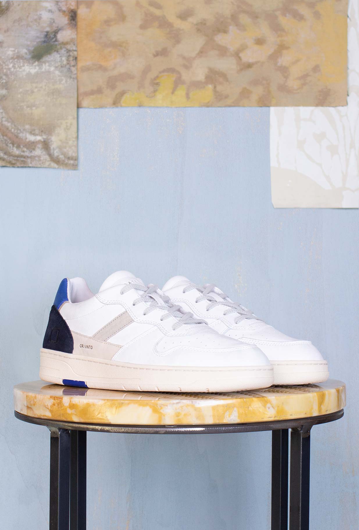 D.A.T.E. Uomo Sneakers Court 2.0 Vintage Calf White-Blue