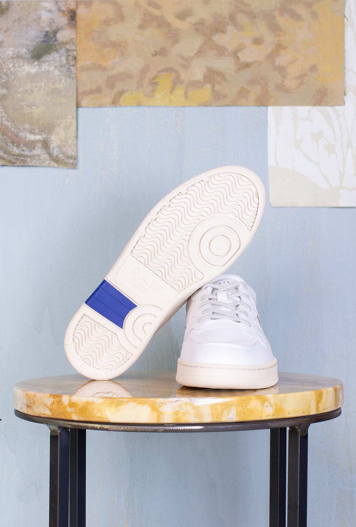 D.A.T.E. Uomo Sneakers Court 2.0 Vintage Calf White-Blue