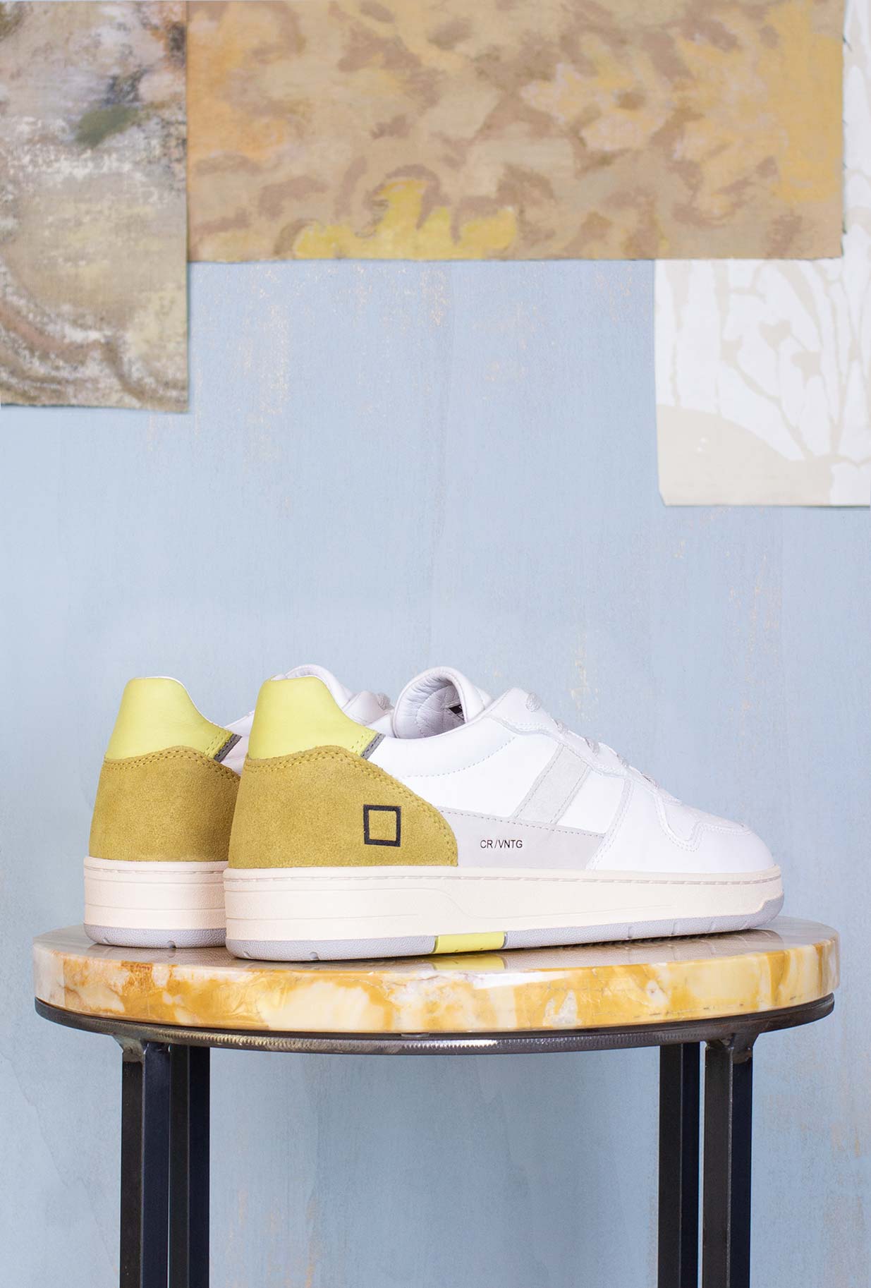 D.A.T.E. Uomo Sneakers Court 2.0 Vintage Calf White-Yellow