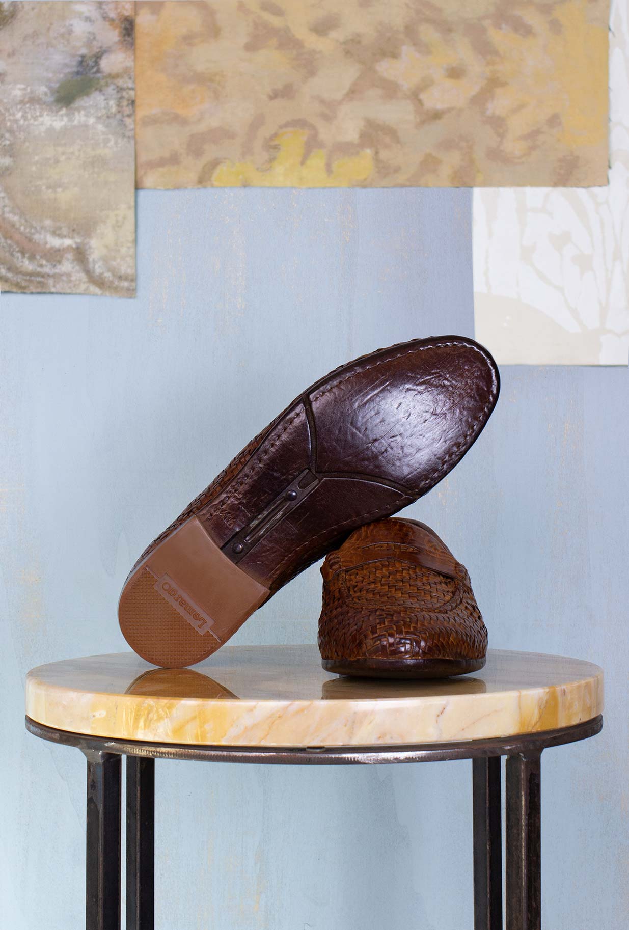 Lemargo Shoes Uomo Mocassino Penny in pelle intrecciata e anticata a mano color Cognac