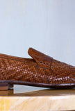 Lemargo Shoes Uomo Mocassino Penny in pelle intrecciata e anticata a mano color Cognac