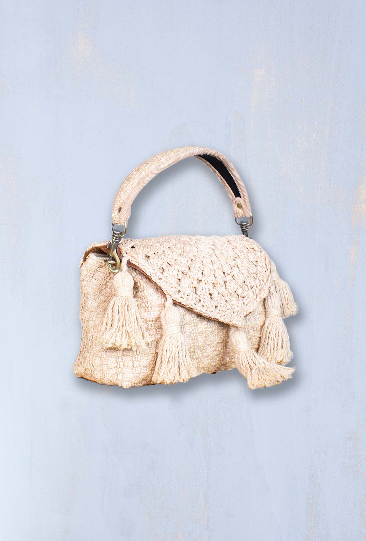 Borsa isla crochet cotton corda di Via Mail Bag color beige PE23
