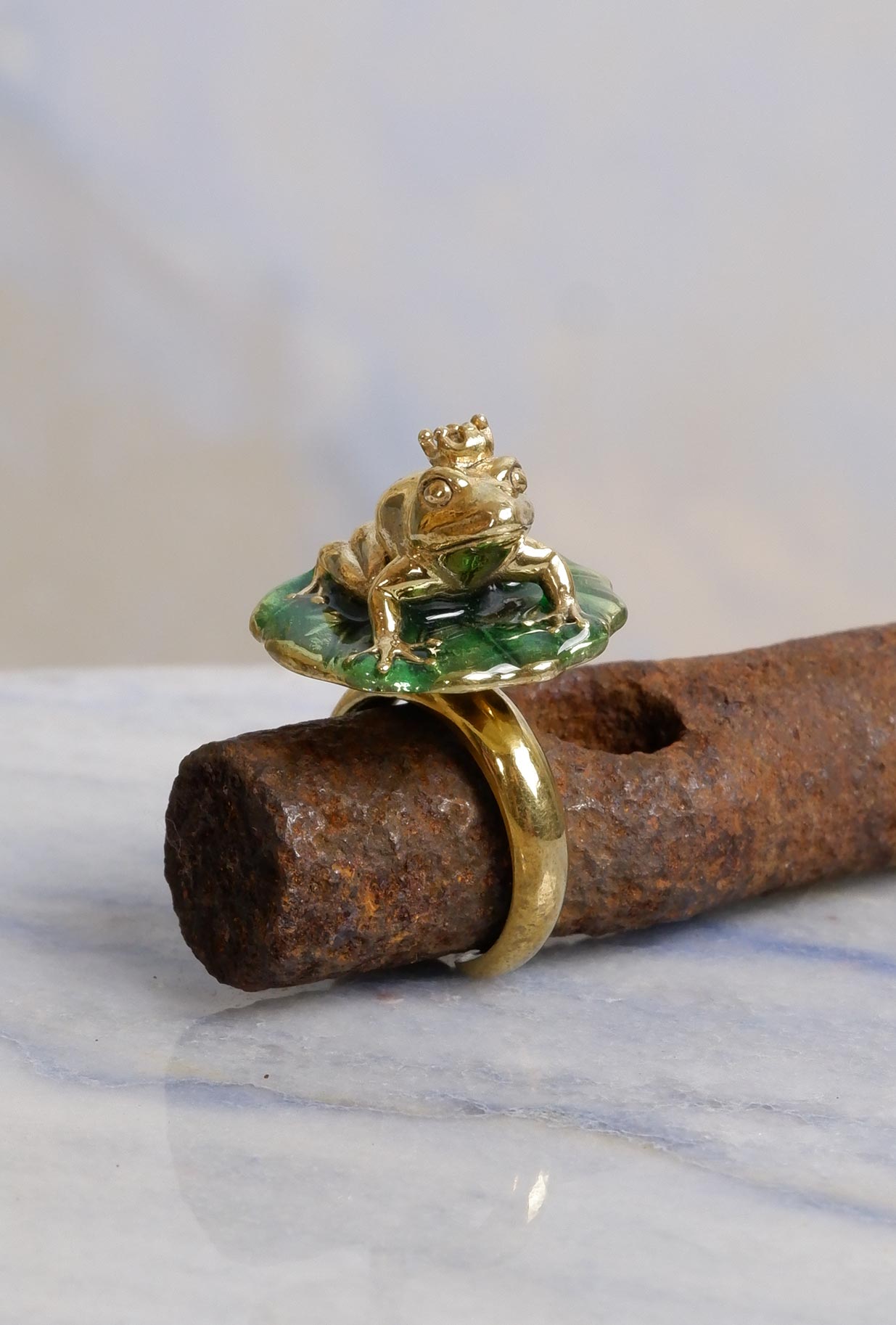 Mondo e colori Anello Aperto Royal Frog Bronzo Smaltato