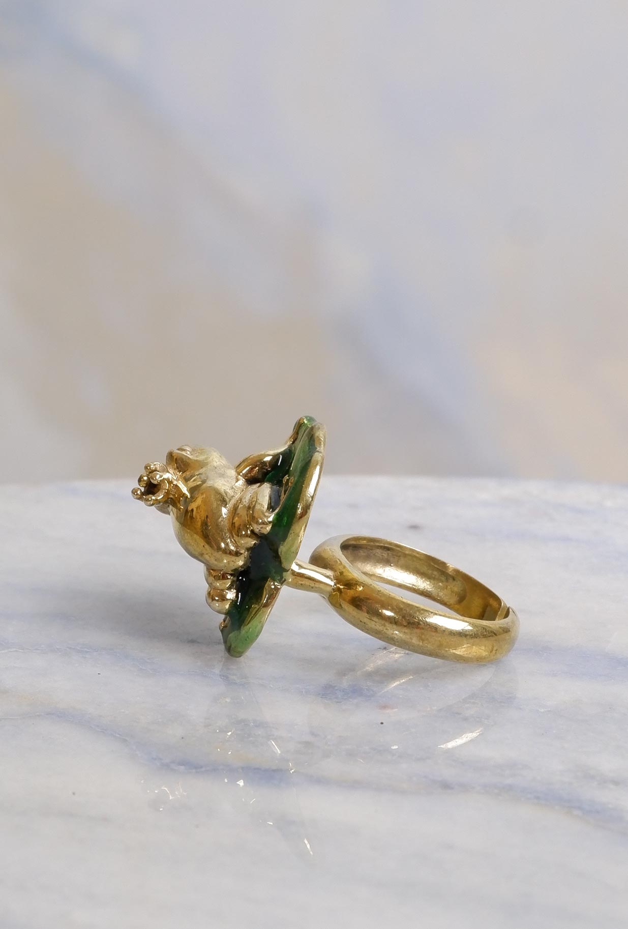 Mondo e colori Anello Aperto Royal Frog Bronzo Smaltato
